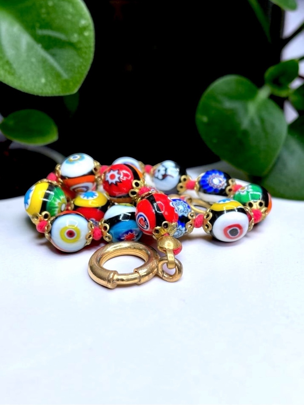 🌺Vintage Gold Filled Millefiori Bracelet